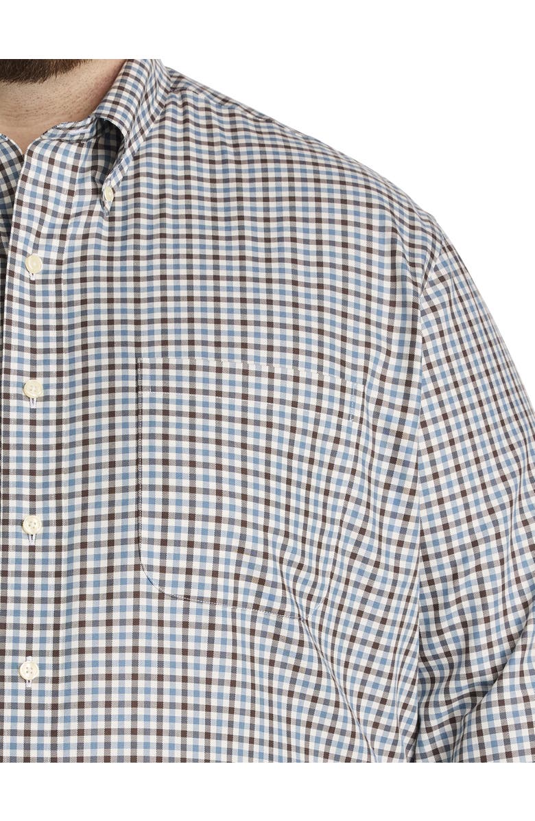 Brooks Brothers Big & Tall Non-Iron Gingham Sport Shirt, Alternate, color, Brown Blue