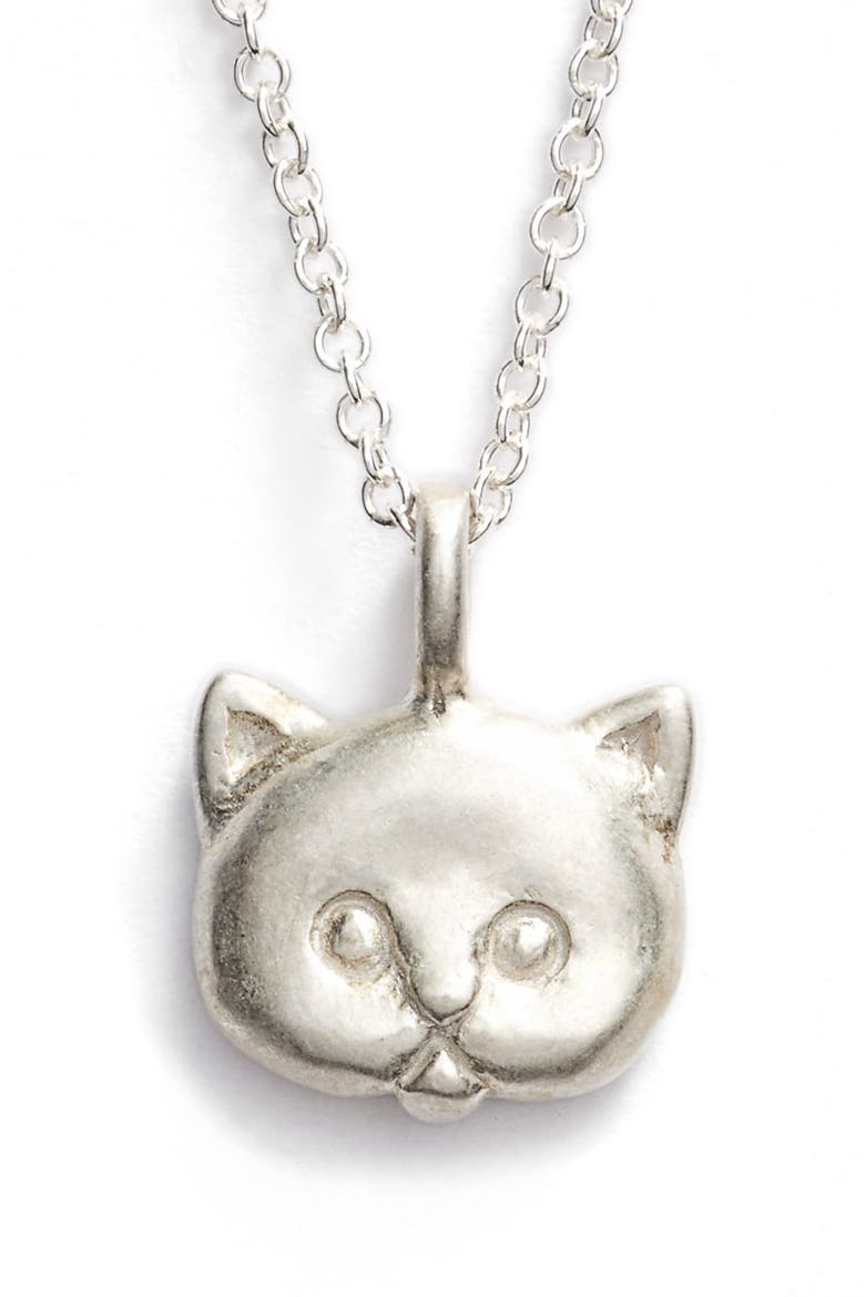 'Reminder - It's Meow or Never' Cat Pendant Necklace, Main, color, SILVER
