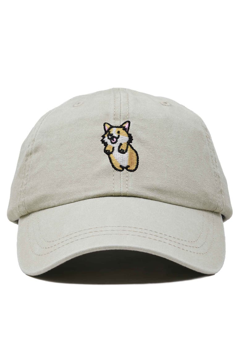 Leaping Corgi Embroidered Cap, Main, color, Washed Stone White