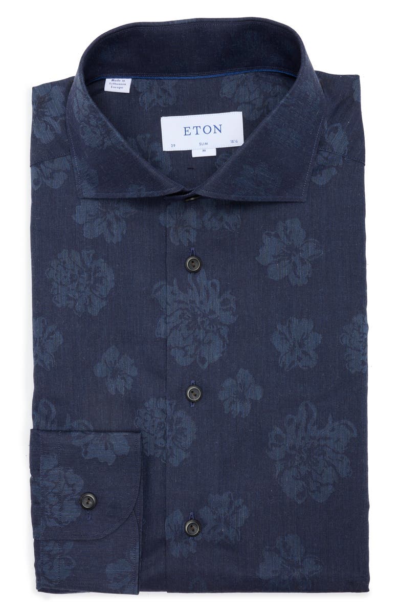 Eton Slim Fit Floral Print Cotton Dress Shirt, Main, color,