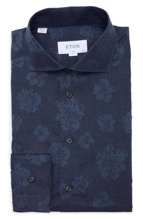 Slim Fit Floral Print Cotton Dress Shirt