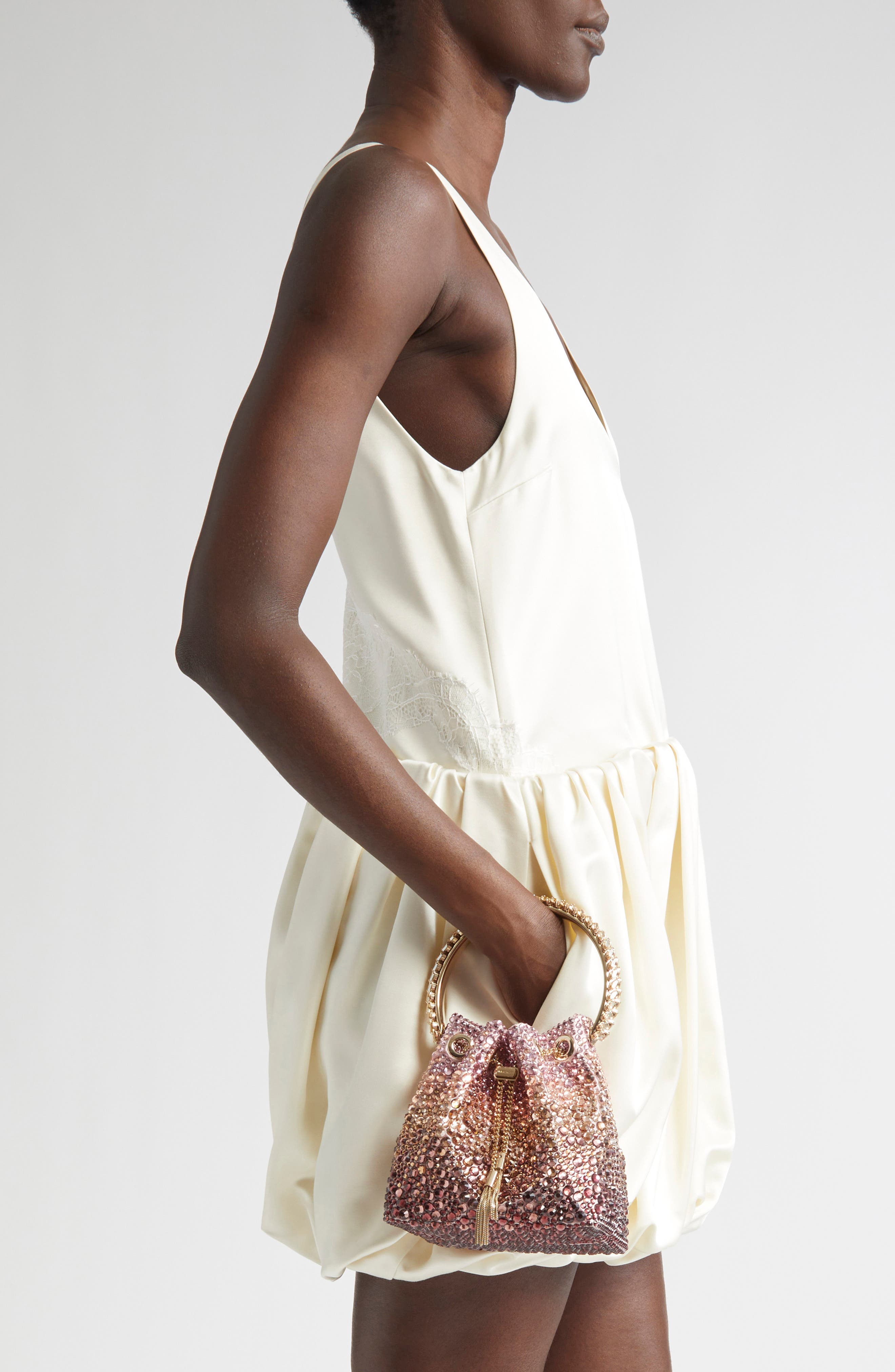 Jimmy Choo Bon Bon Crystal Embellished Top Handle Pouch, Alternate, color, 