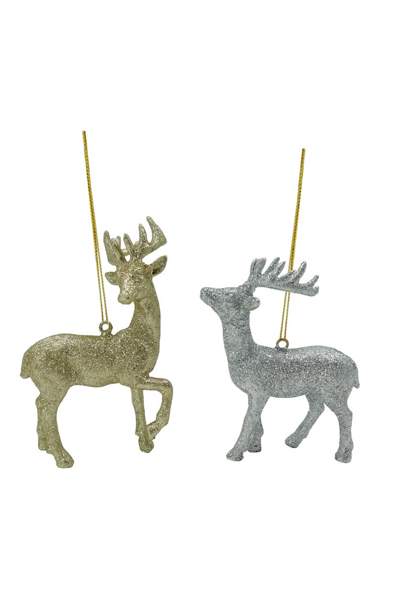 Glitter Gold Silver Reindeer Ornament Set of 2 Christmas Decor, Main, color, Multicolored