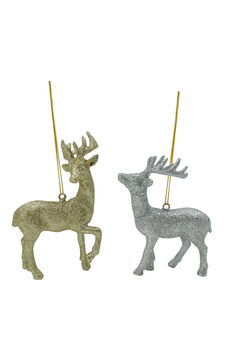 Transpac Glitter Gold Silver Reindeer Ornament Set of 2 Christmas Decor, Main, color, 