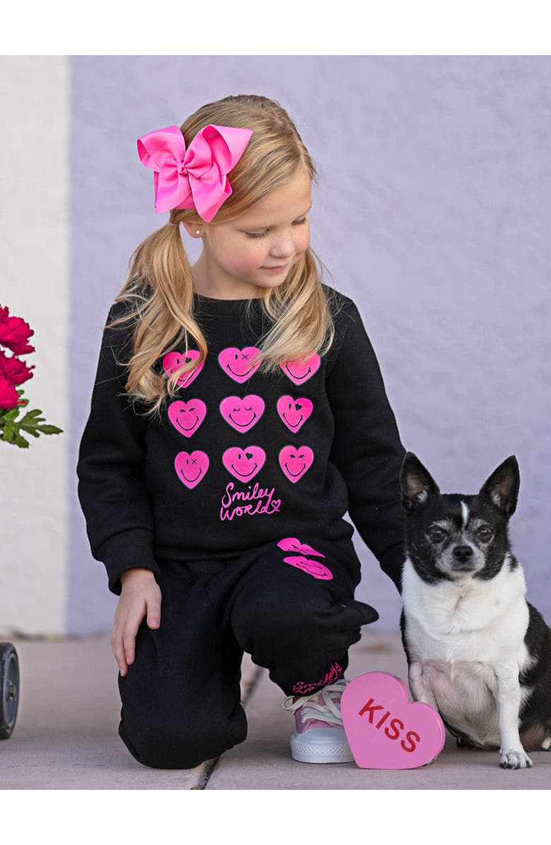 Mia Belle Girls Girls SmileyWorld Love Struck Sweatshirt & Jogger Set, Alternate, color, Black