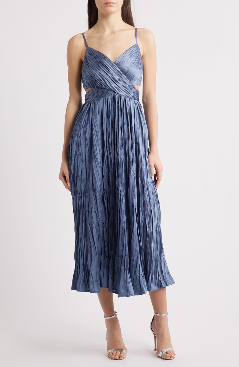 Lulus Margot Gathered Satin Midi Cocktail Dress, Main, color, Slate Blue