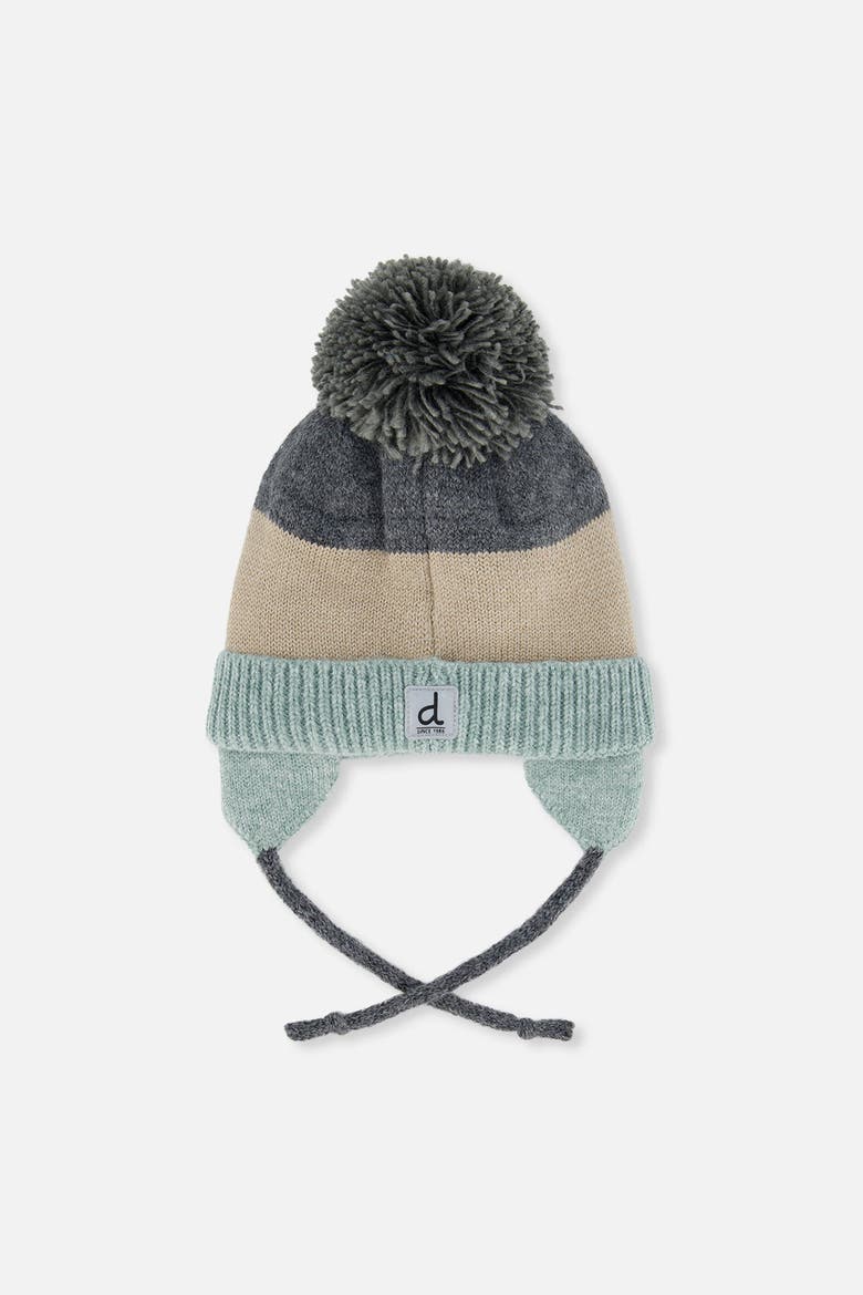 Teddy Bear Face Earflap Winter Knit Hat with Chin Ties, Alternate, color, Beige and Turquoise Teddy Bear