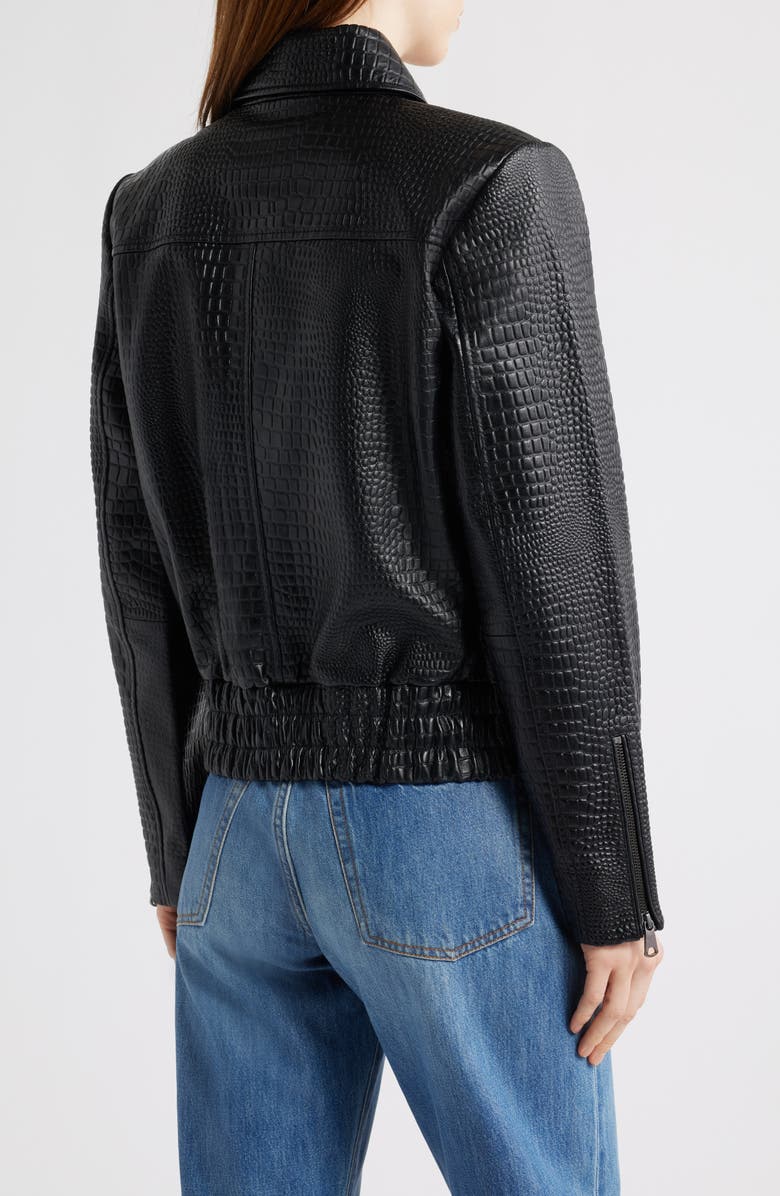 Bernardo Short Croc-Embossed Leather Jacket, Alternate, color, Black
