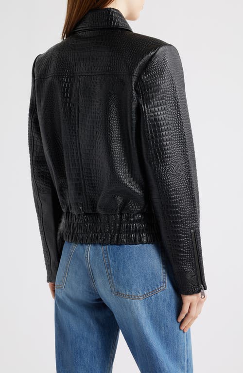 Bernardo Short Croc-embossed Leather Jacket In Black