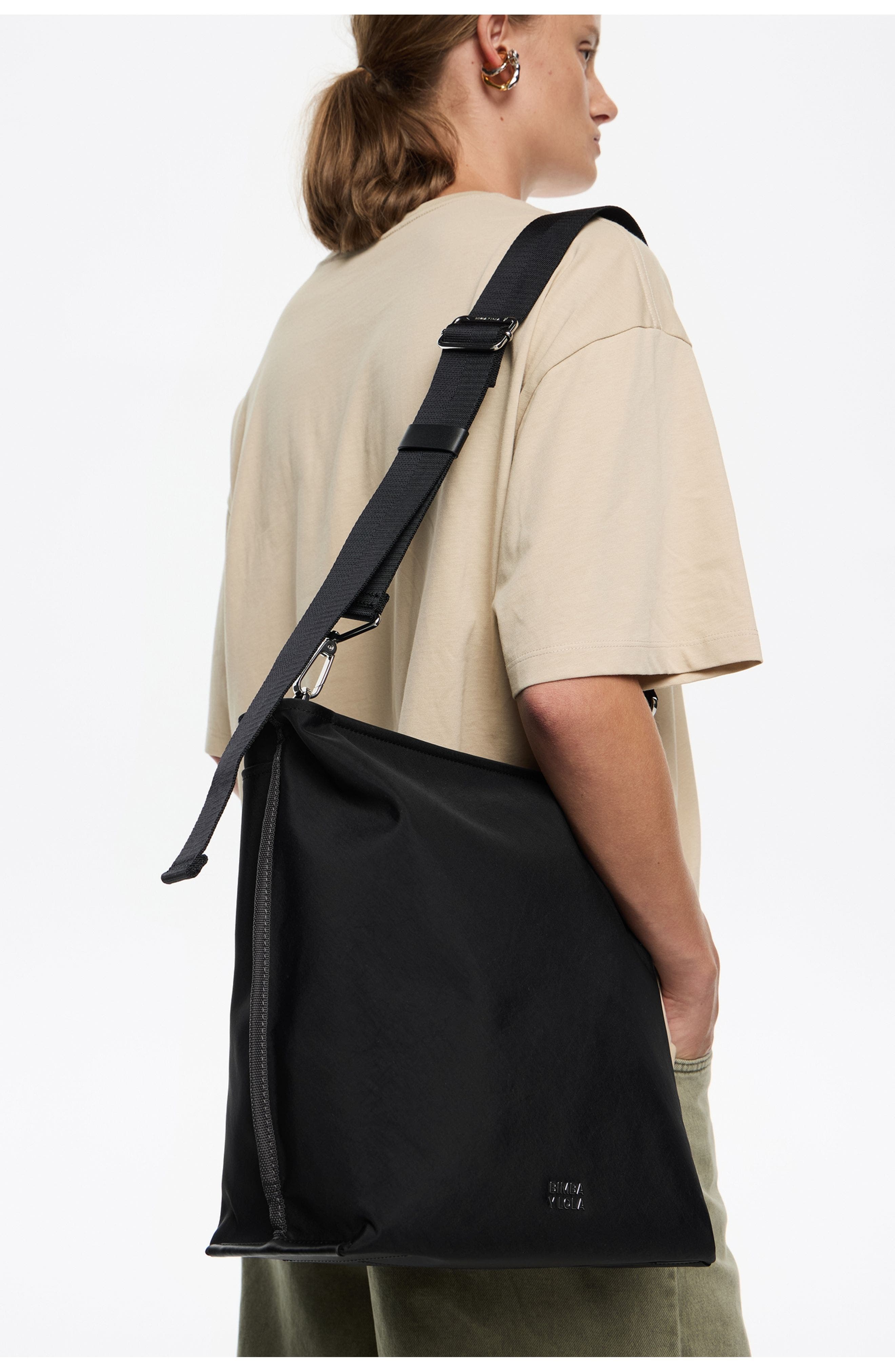 Bimba y Lola Large Nylon Carlino Bag, Alternate, color, Black