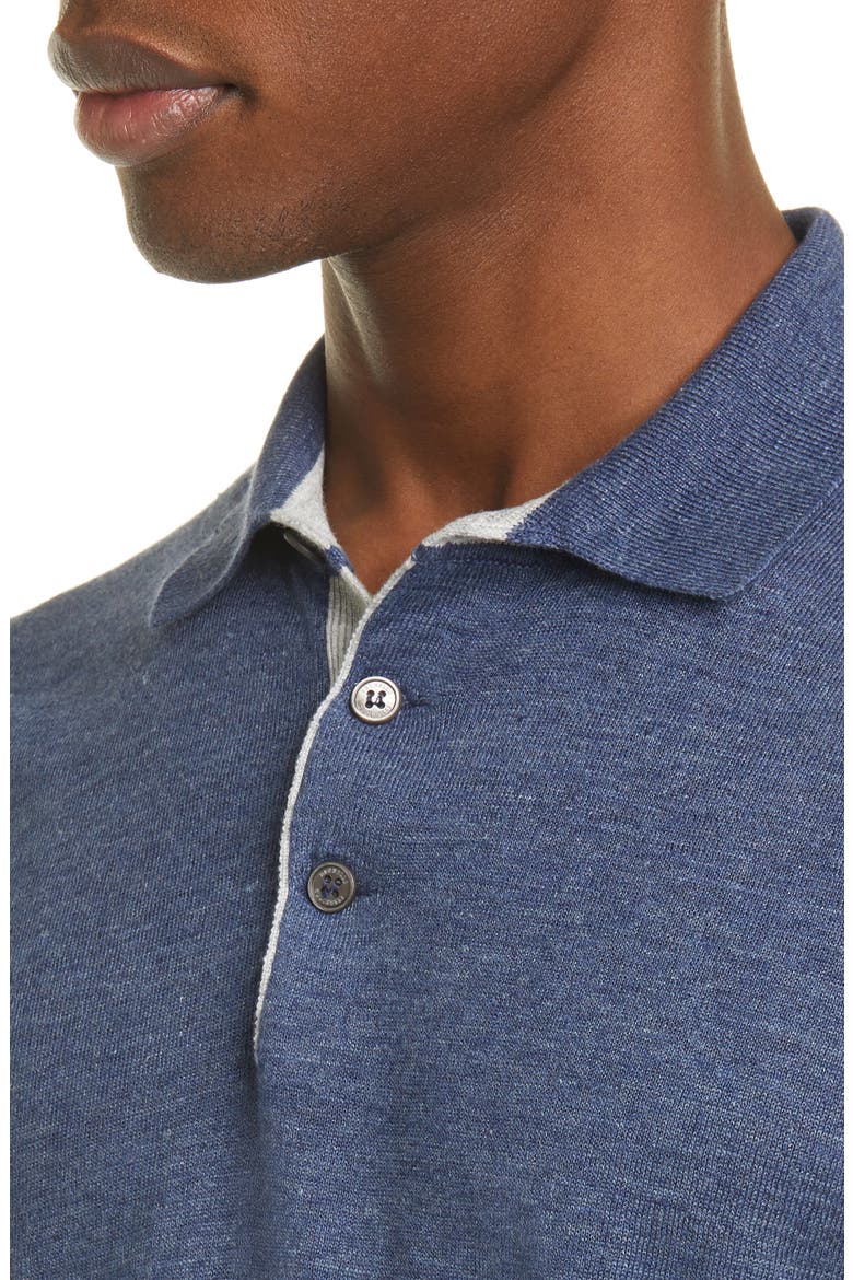 Linen & Cotton Polo Shirt, Alternate, color, BLUE