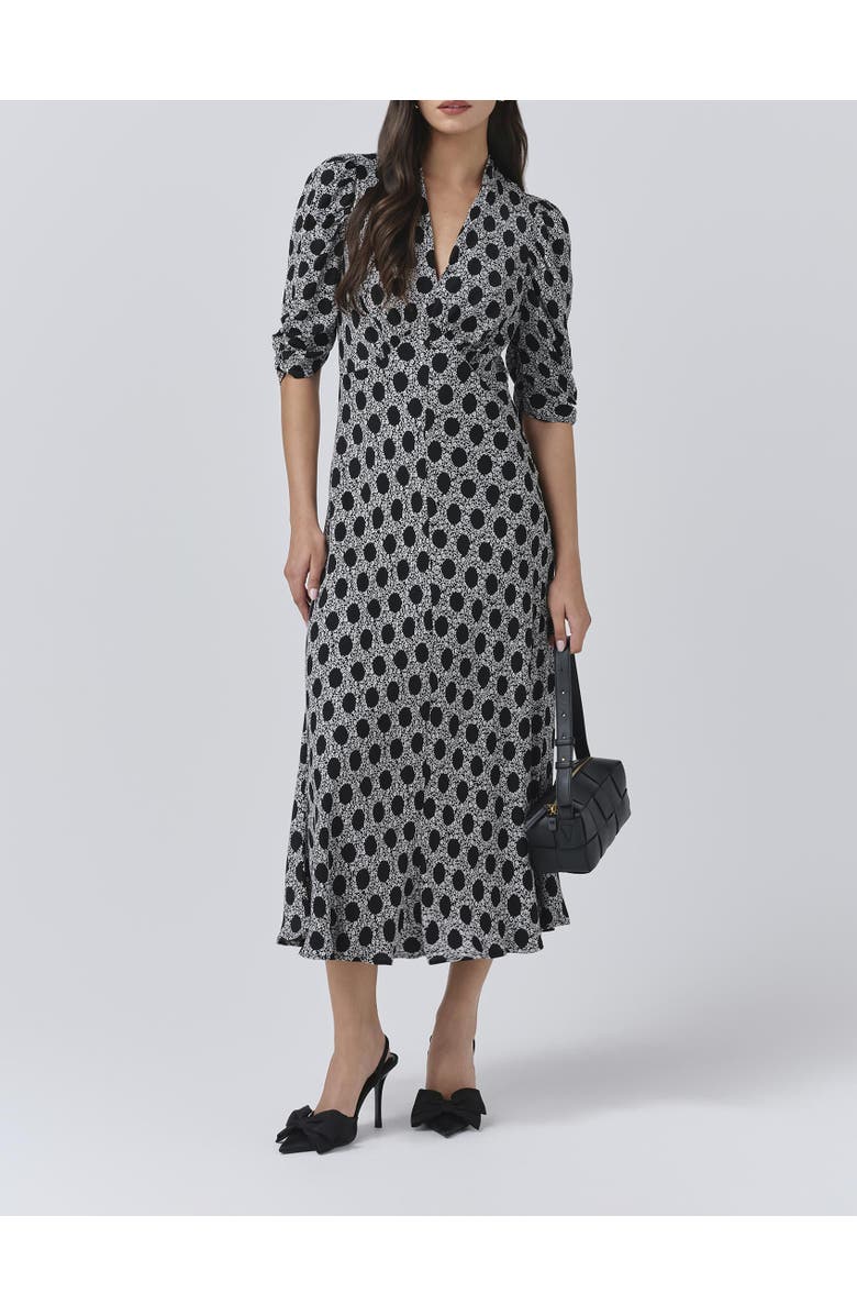 Ghost London Mia Crepe Polka Dot Midi Tea Dress, Alternate, color, Black Spot Floral