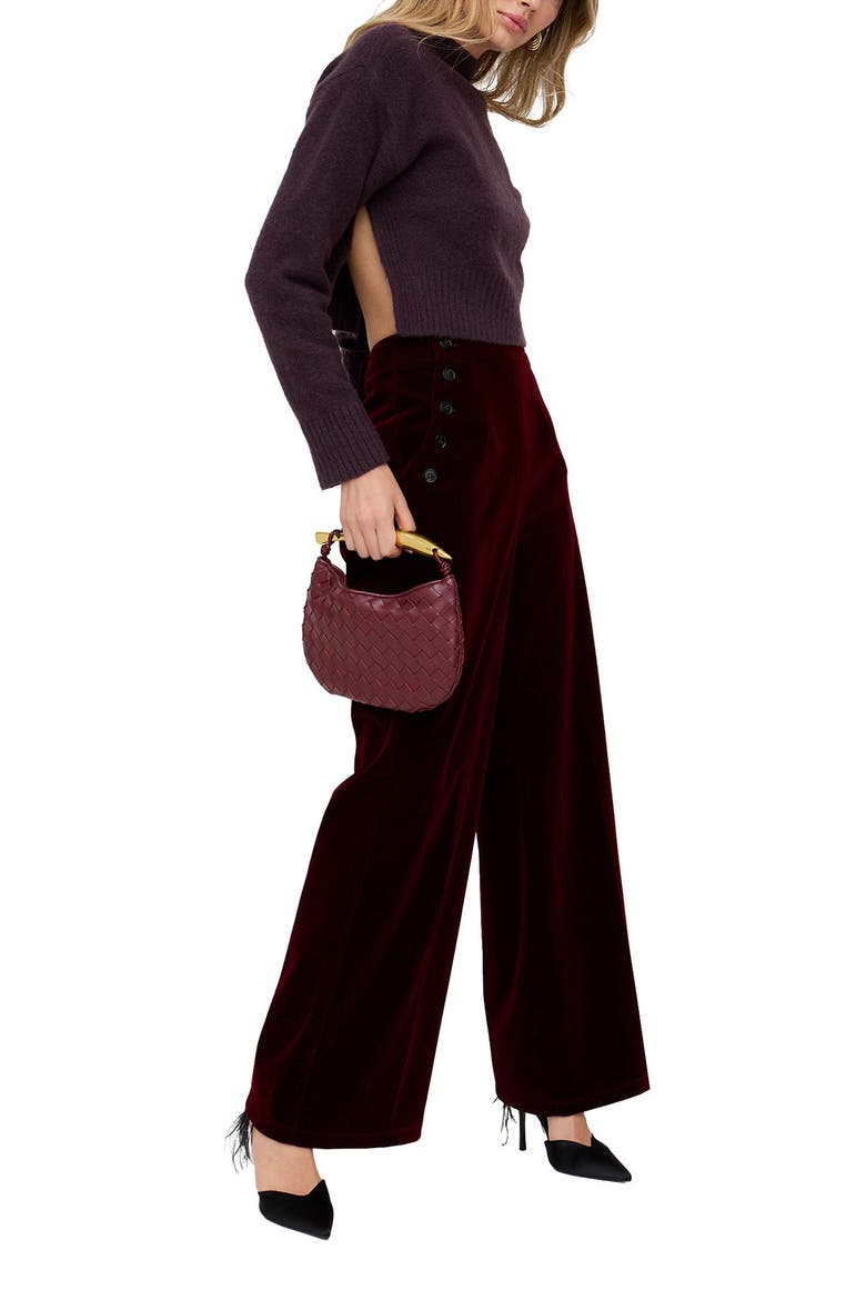 Maiden Wide Leg Velvet Trouser, Alternate, color, Burgundy
