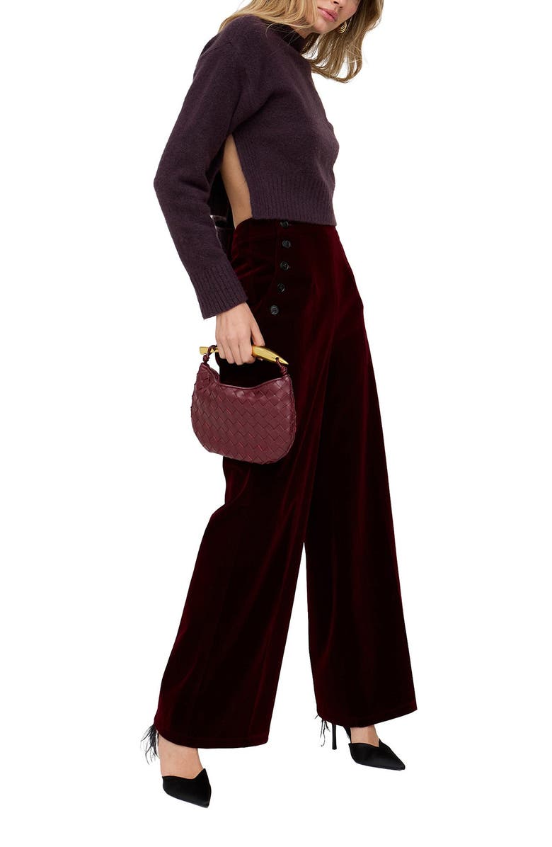 Lily and Lionel London Maiden Wide Leg Velvet Trouser, Alternate, color, Burgundy