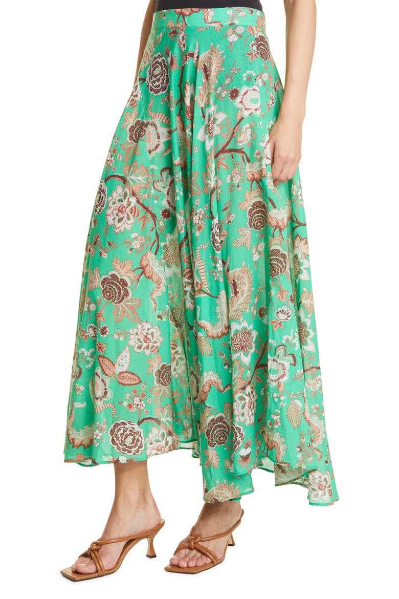 Aquinnah Floral Print Cotton Skirt, Alternate, color, JACOBEAN MINT