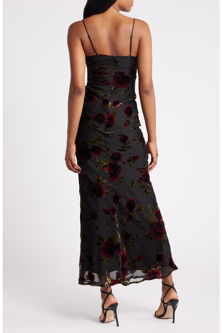 Devore Floral Tie Front Chiffon Maxi Dress, Alternate, color, BLACK MULTI