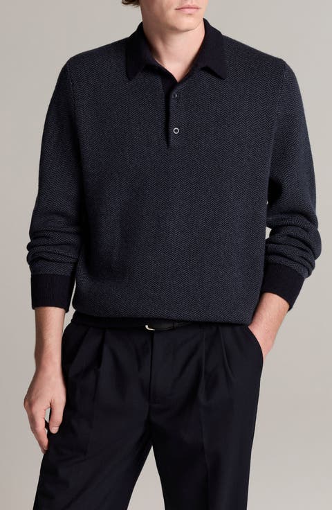 Herringbone Wool & Cashmere Sweater Polo