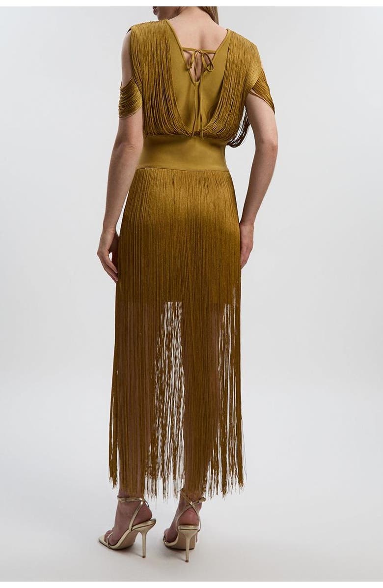 Karen Millen Bandage Knit Fringe Detail Dress, Alternate, color, Gold