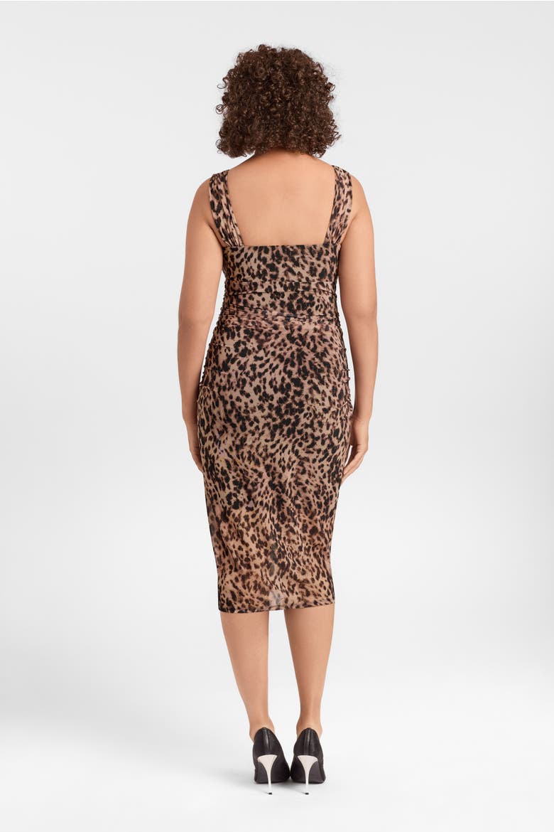 Sculpting Shapewear Draped Mesh Midi Dress, Alternate, color, Dolce Leopard