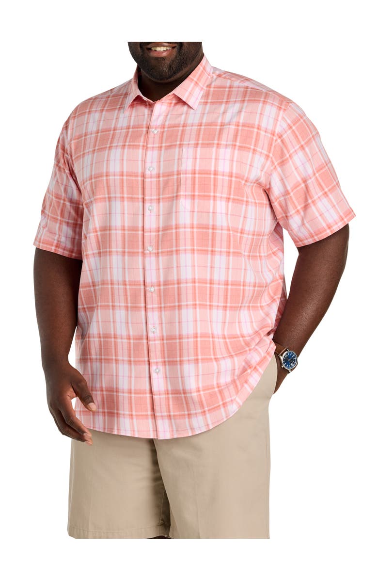 Harbor Bay by DXL Big & Tall Microfiber Medium Plaid Sport Shirt V5, Main, color, Pink