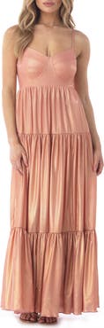 Sky Metallic Tiered Maxi Dress