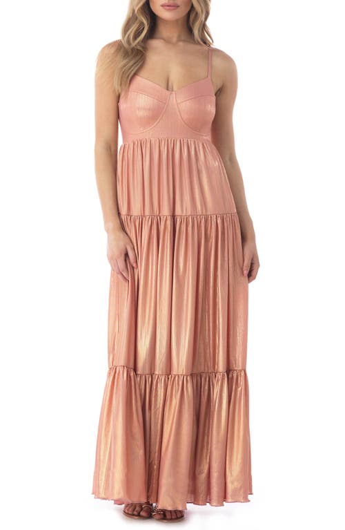 Sky Metallic Tiered Maxi Dress In Pink
