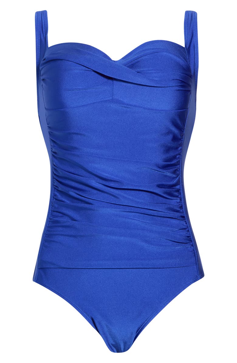 Betsey Johnson Ruched One-Piece Swimsuit, Alternate, color, Blue