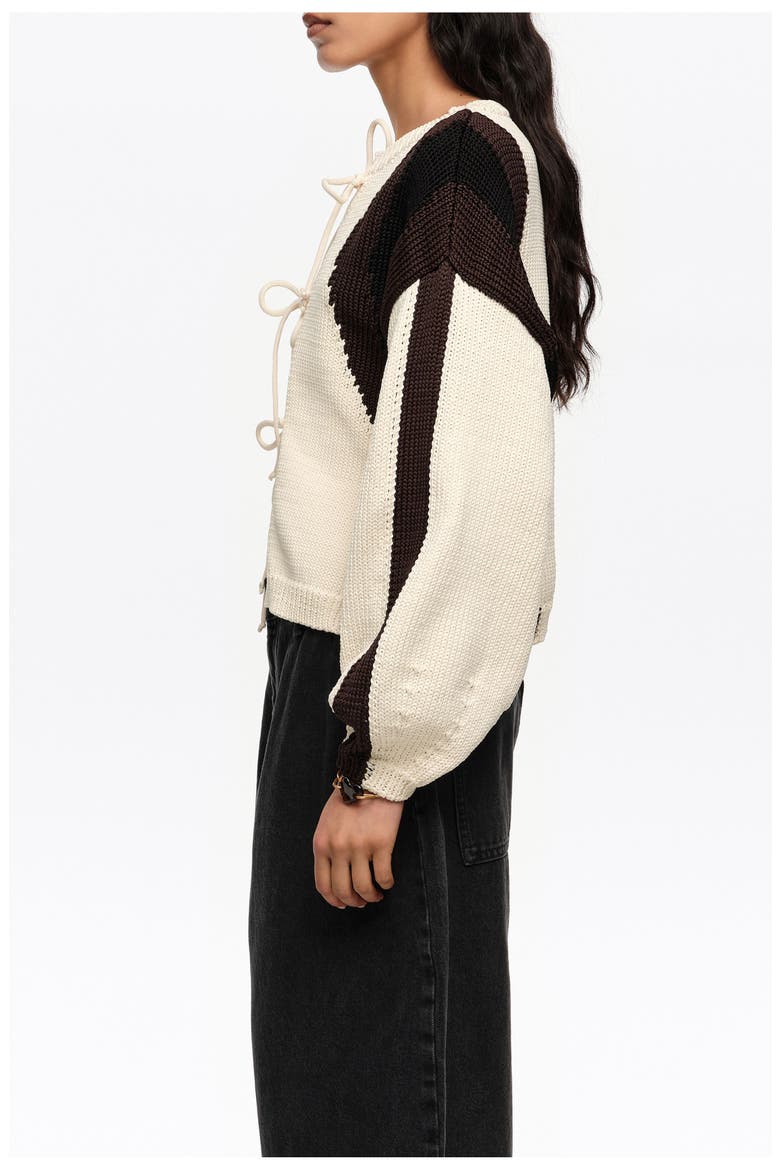 Tricolor Tie Cardigan, Alternate, color, IVORY
