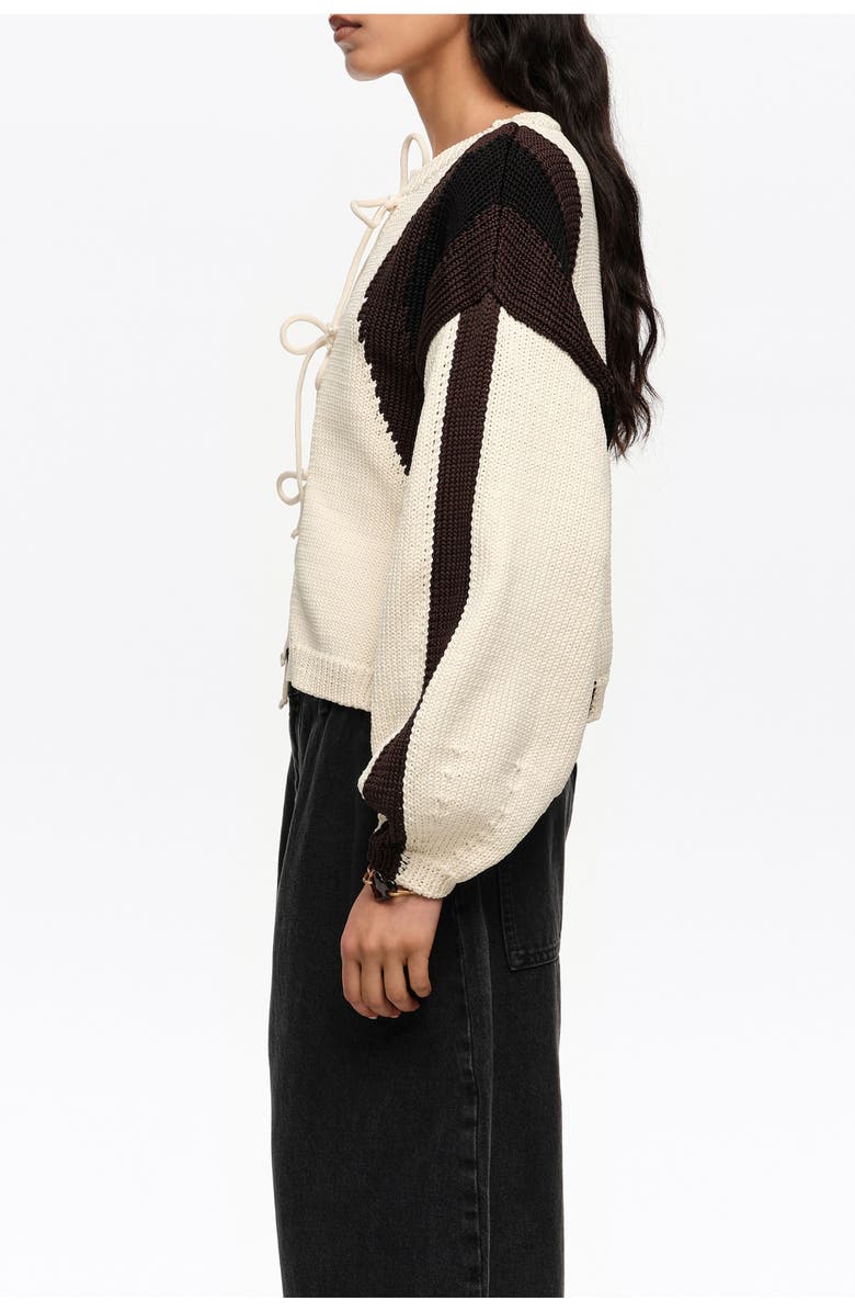 Bimba y Lola Tricolor Tie Cardigan, Alternate, color, Ivory