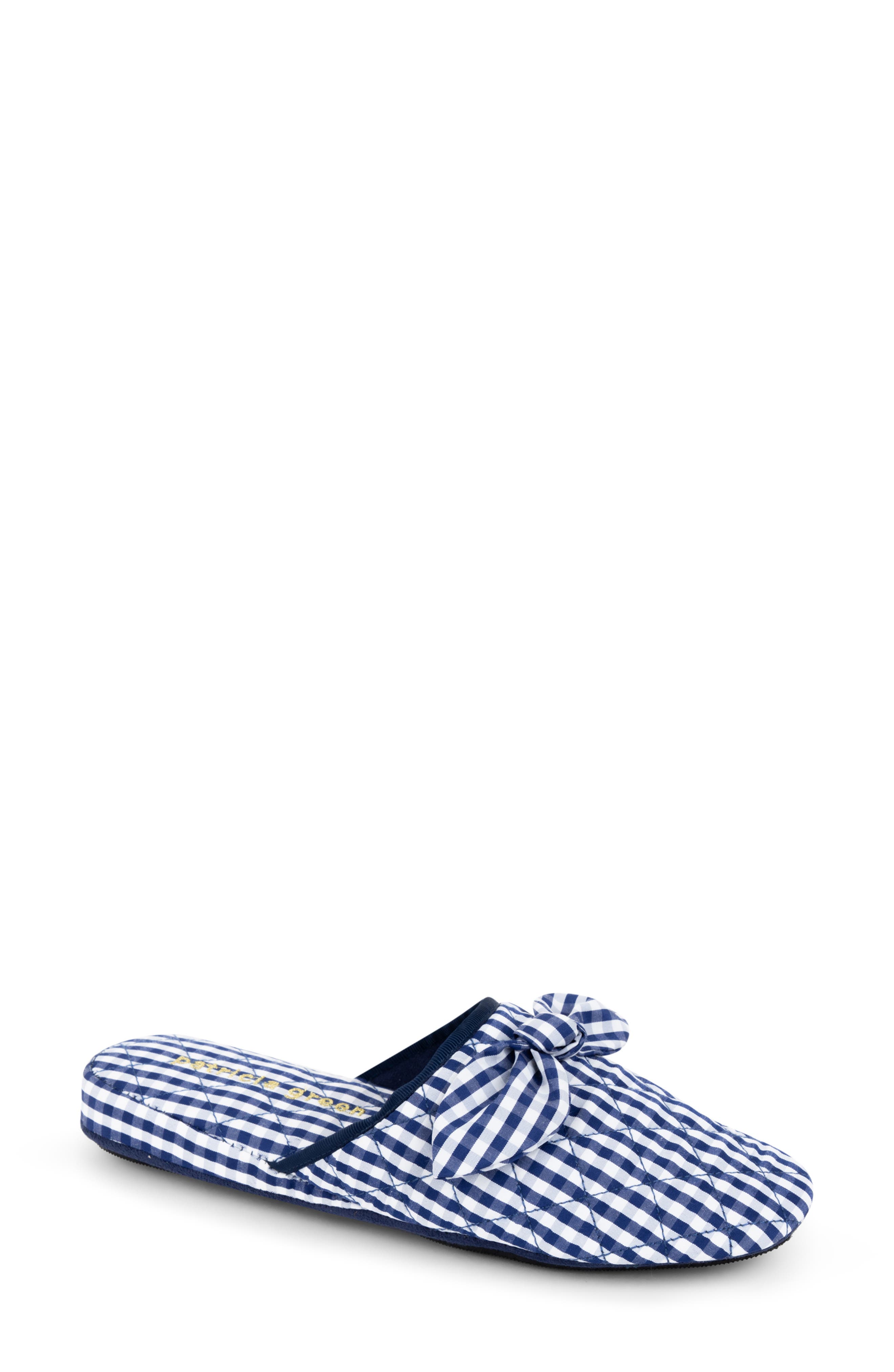 patricia green Zoe Gingham Quilted Slipper, Main, color, Navy