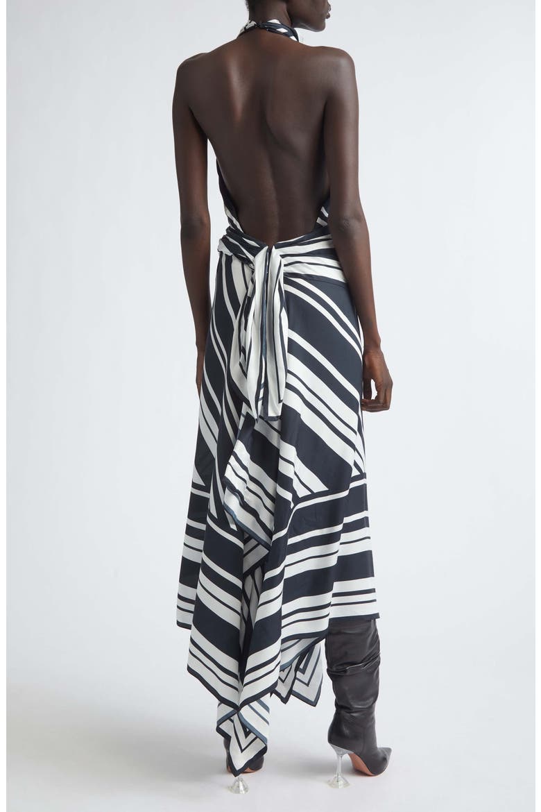 Marin Stripe Scarf Halter Midi Dress, Alternate, color, BLACK/ WHITE STRIPE