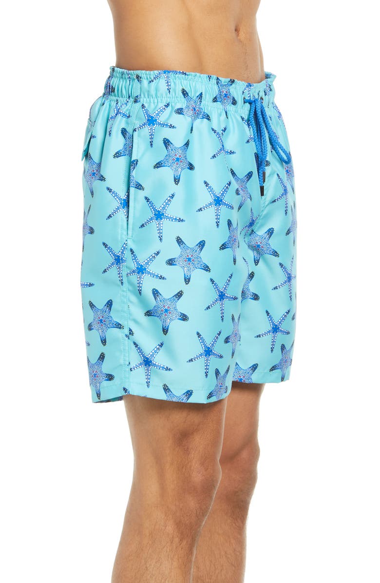 Bugatchi Starfish Print Swim Trunks, Alternate, color, 