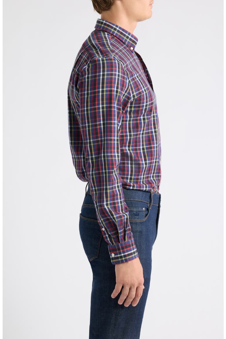 Battery Pane Plaid Performance Button-Down Shirt, Alternate, color, NAVY
