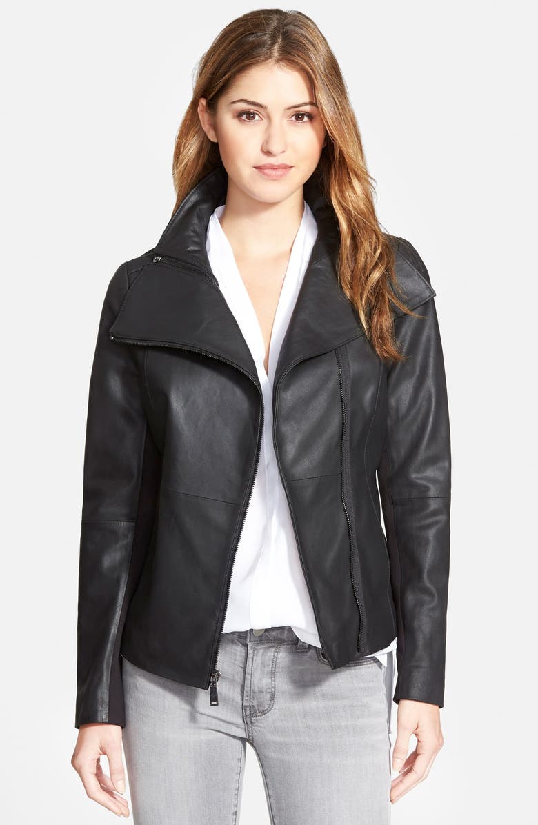 T Tahari 'Angelina' Zip Collar Leather Jacket, Main, color, 