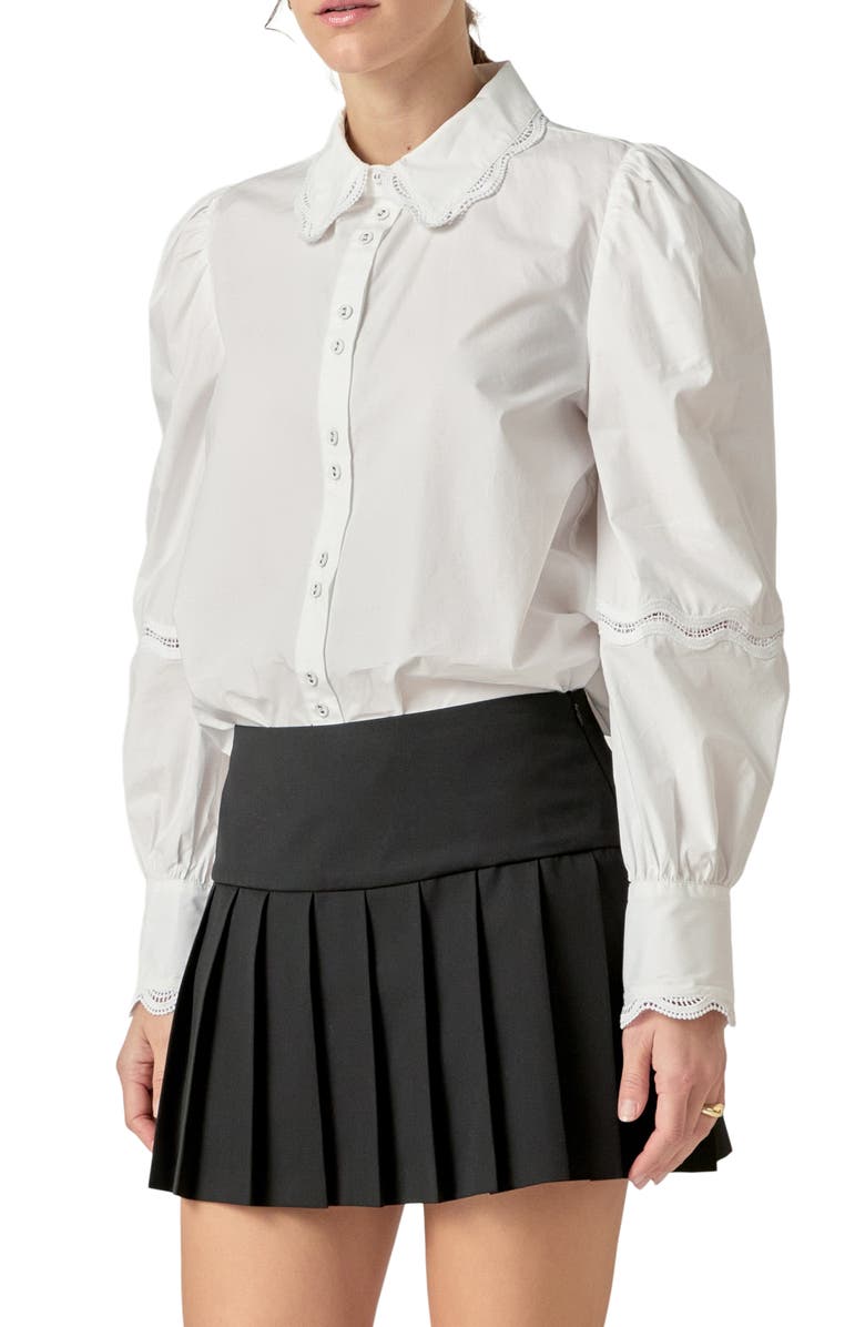 English Factory Lace Trim Button-Up Shirt, Alternate, color, Off White