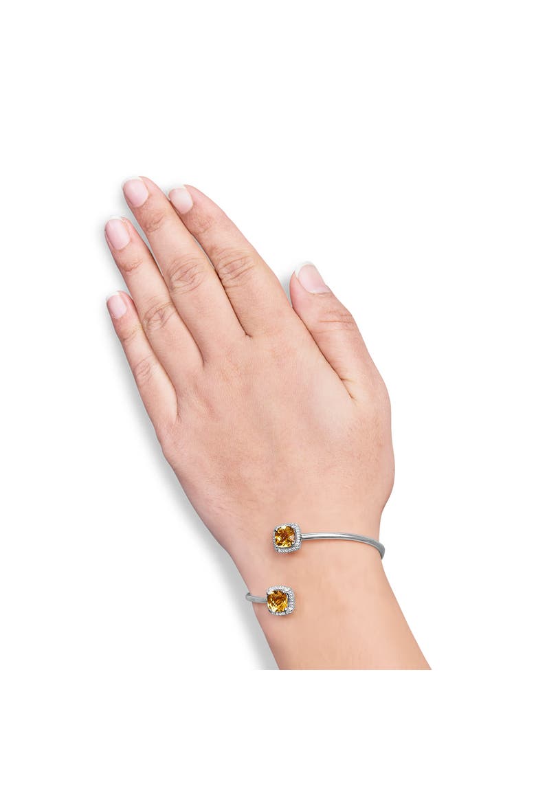Silver 8mm Yellow Citrine and Diamond Accent Split Bypass Bangle Bracelet, Alternate, color, White