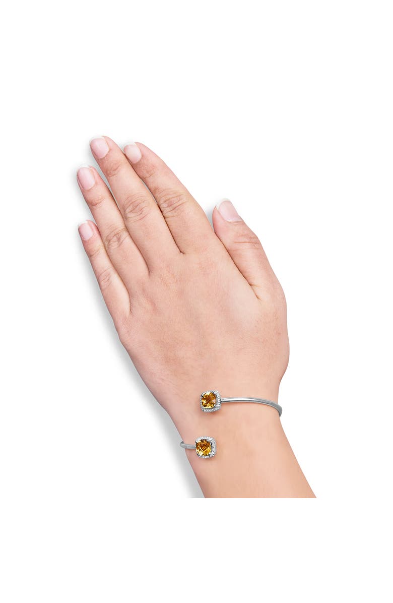 Haus of Brilliance Silver 8mm Yellow Citrine and Diamond Accent Split Bypass Bangle Bracelet, Alternate, color, White
