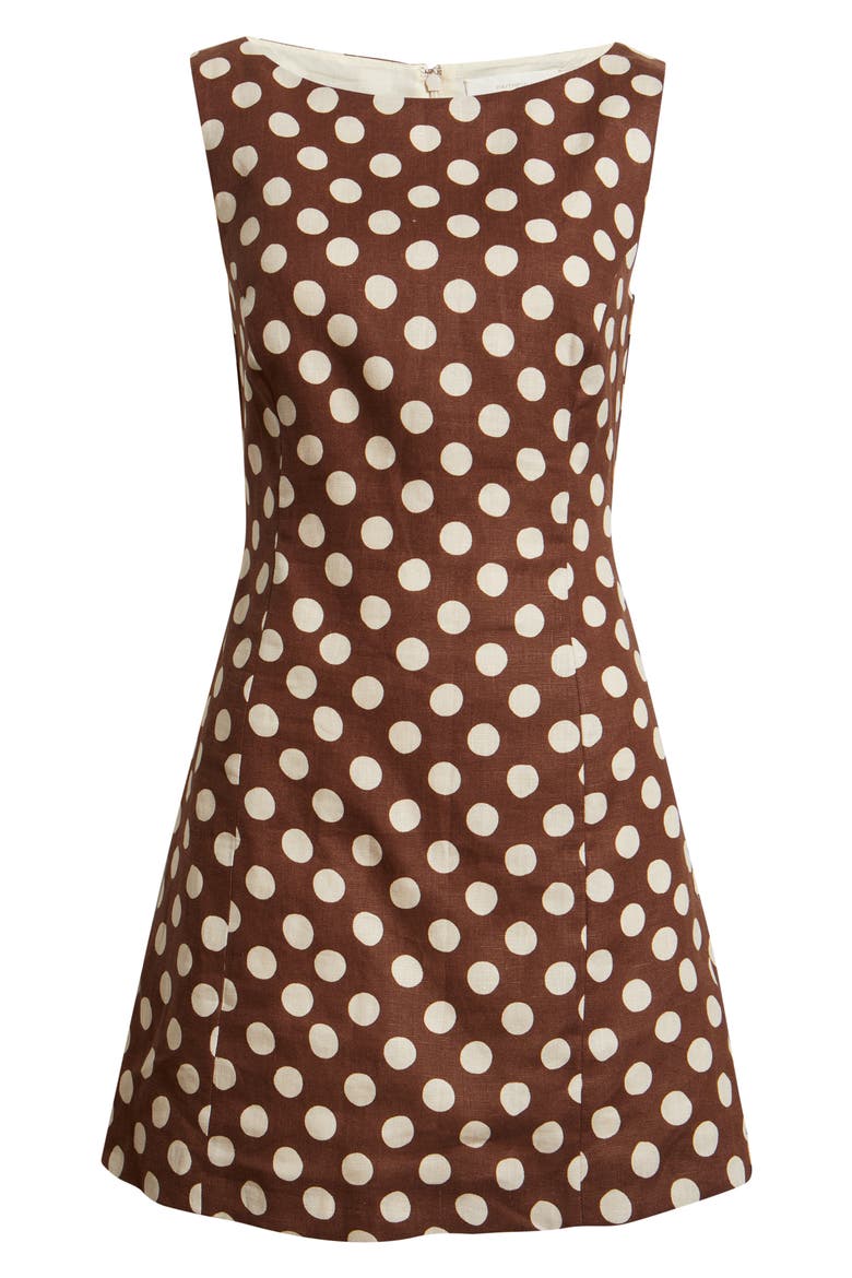 Lydie Polka Dot Linen Minidress, Alternate, color, CIOCCOLATO DOT