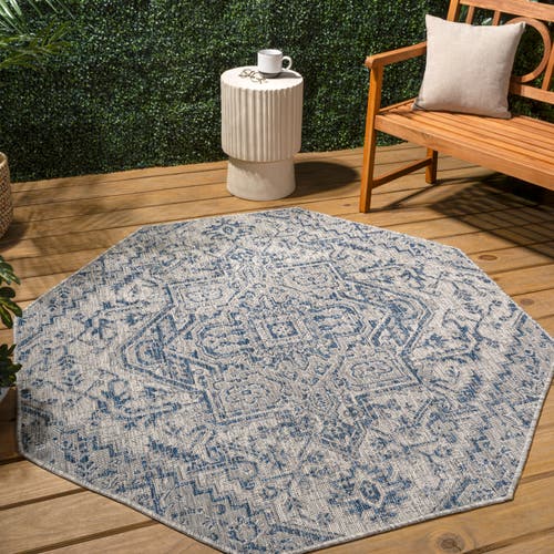 Jonathan Y Estrella Bohemian Medallion Textured Weave Octagon Indoor/outdoor Area Rug In Gray