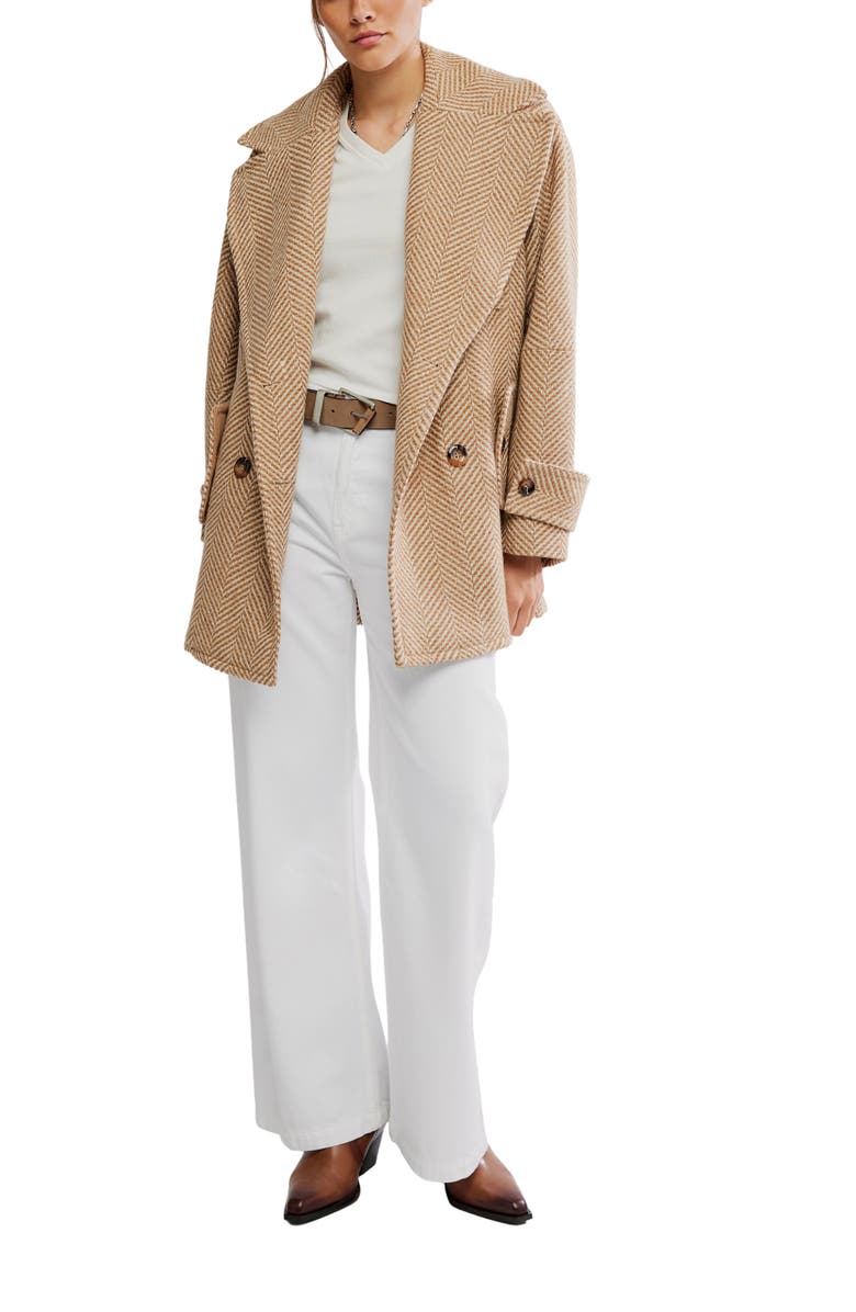 Free People Ari Herringbone Peacoat, Alternate, color, Tan