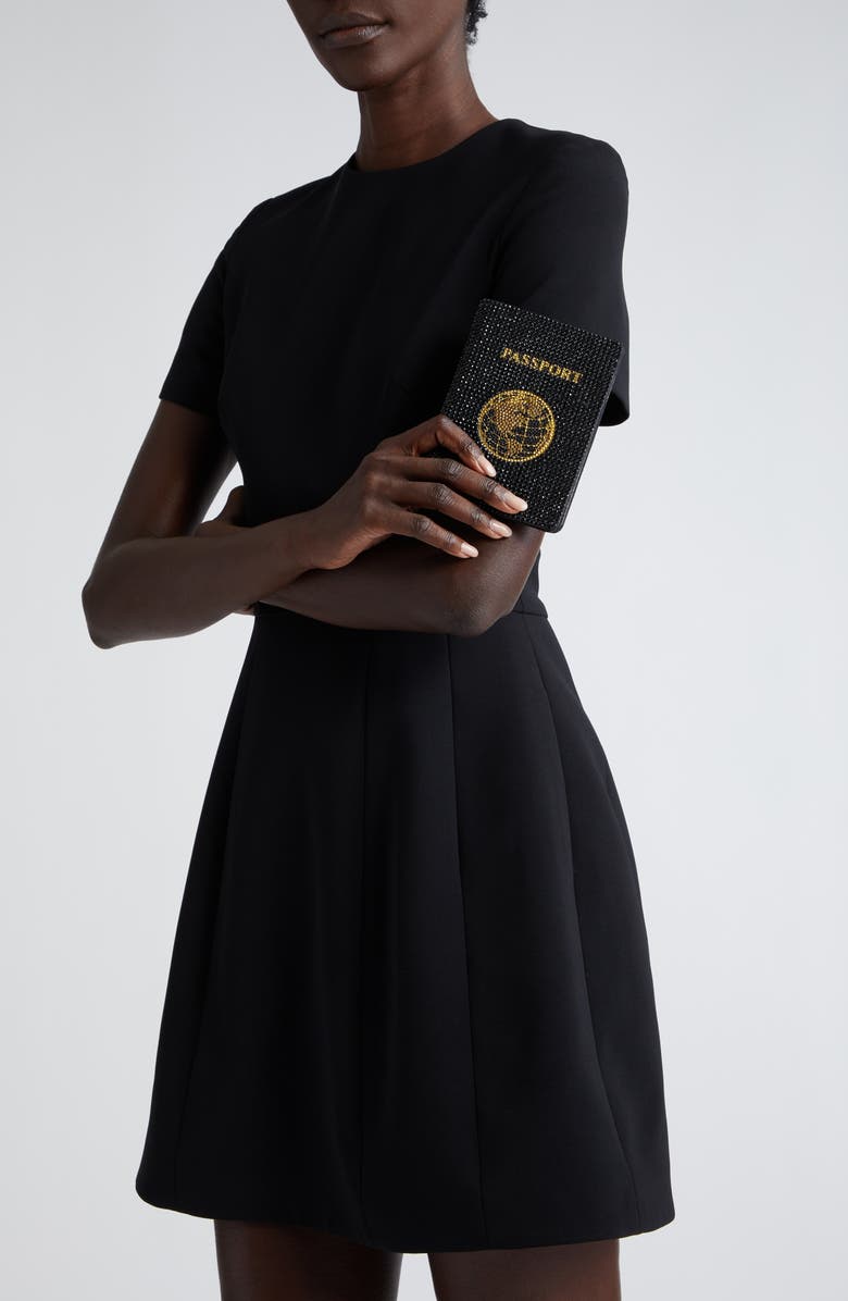 JUDITH LEIBER COUTURE Traveler Crystal Beaded Passport Holder, Alternate, color, Jet