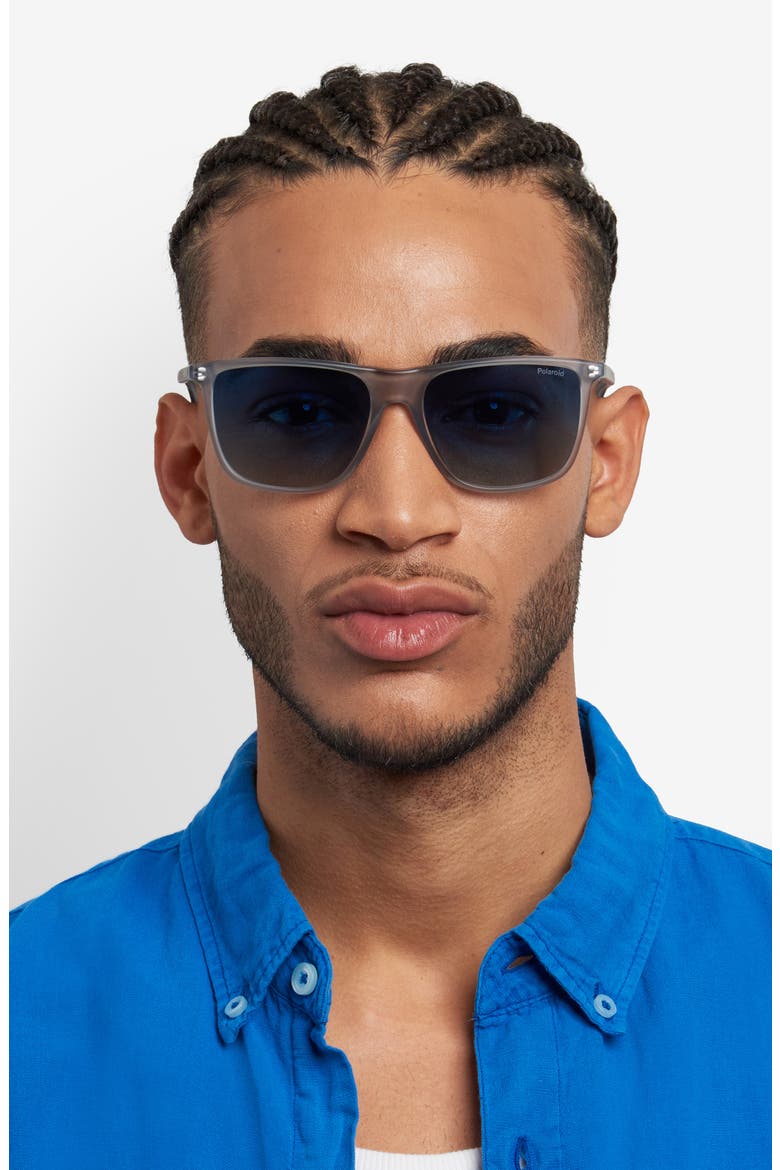 55mm Gradient Polarized Rectangular Sunglasses, Alternate, color, MATTE CRYSTAL/ BLUE SF POLAR