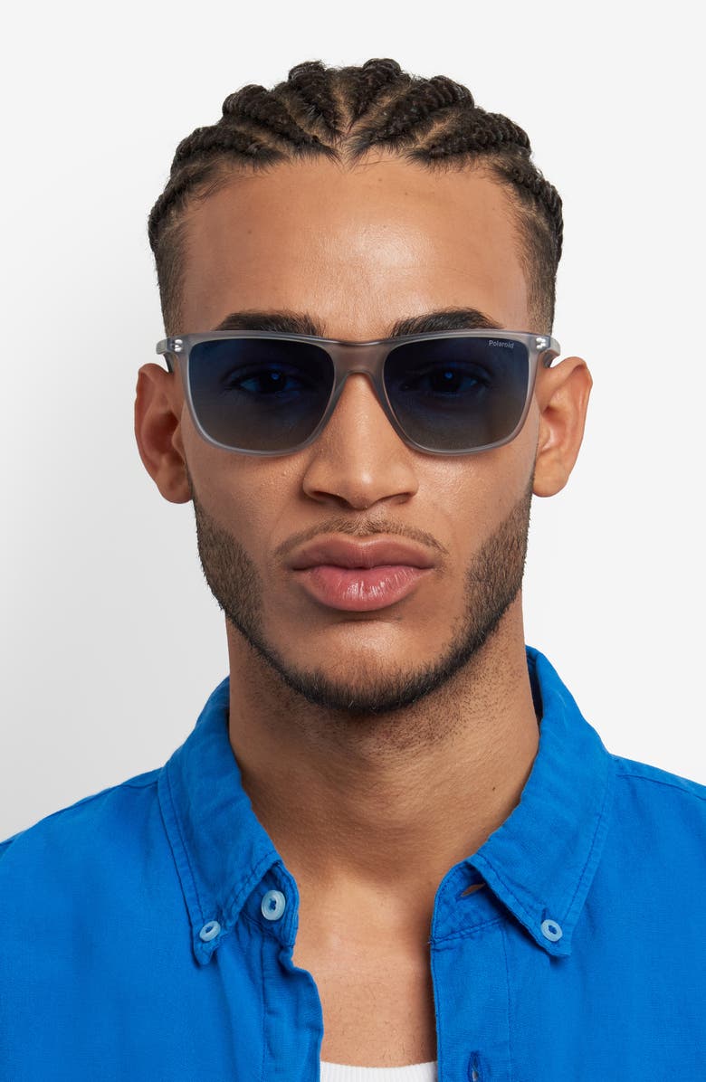 Polaroid 55mm Gradient Polarized Rectangular Sunglasses, Alternate, color, Matte Crystal/ Blue Sf Polar