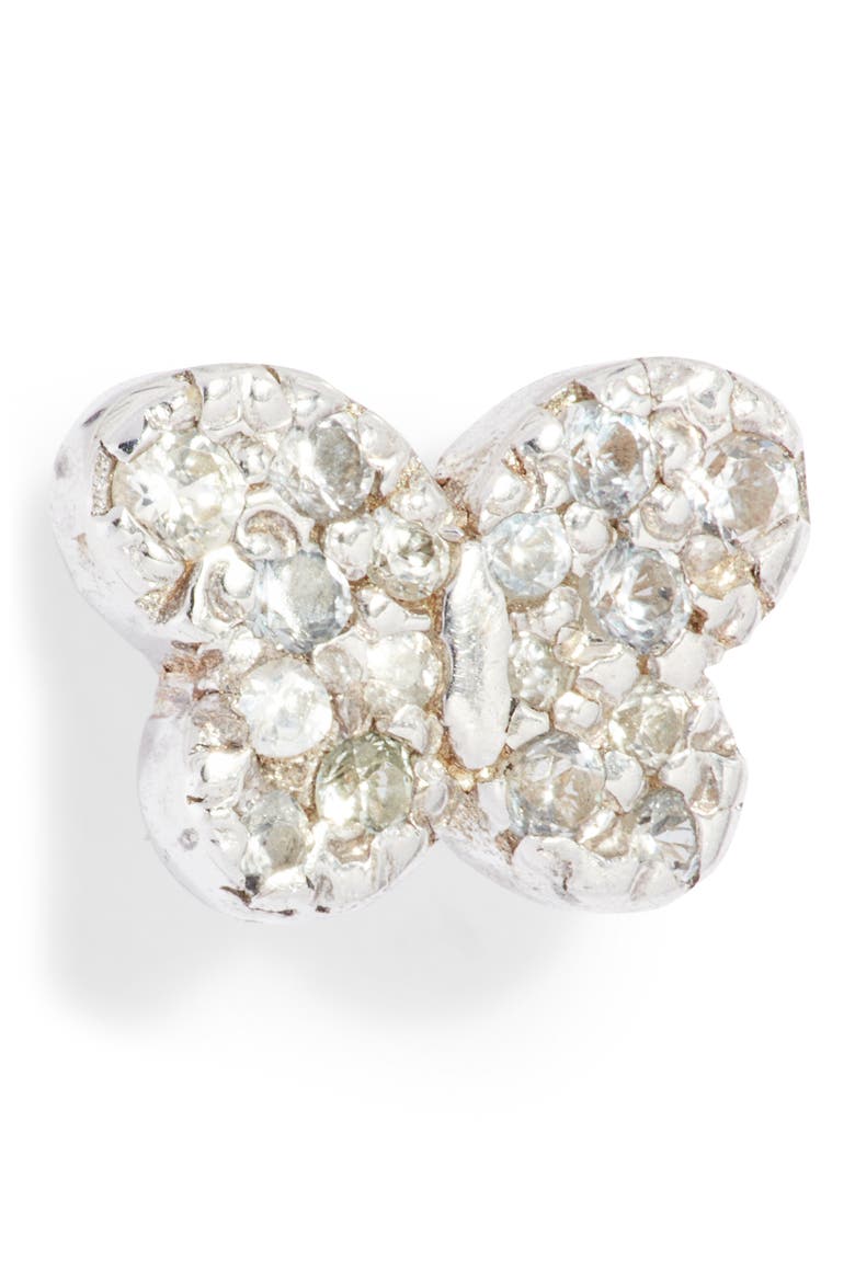 Love Letter Single Pavé Butterfly Stud Earring, Alternate, color, SILVER/ WHITE SAPPHIRE