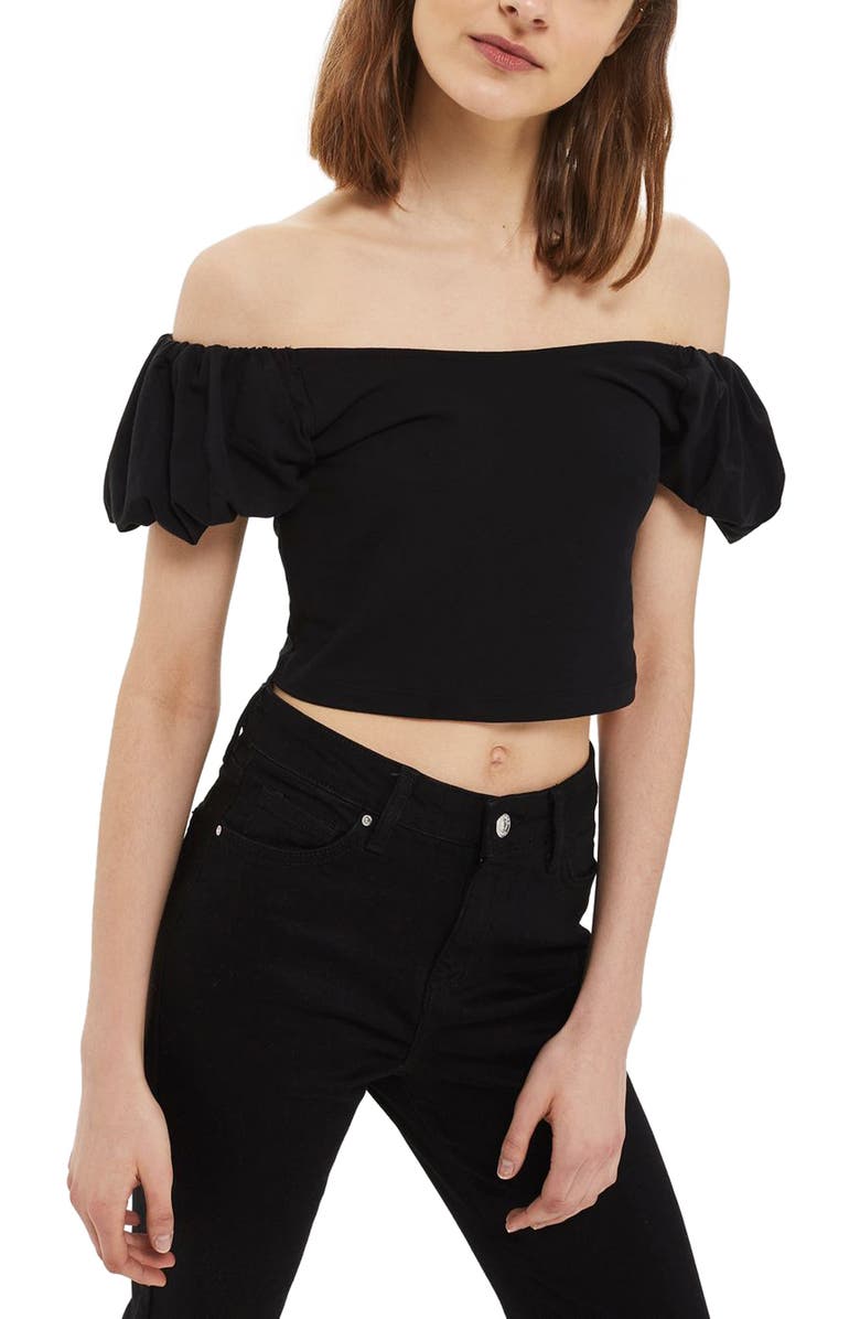 Topshop Bubble Off the Shoulder Crop Top, Main, color, 