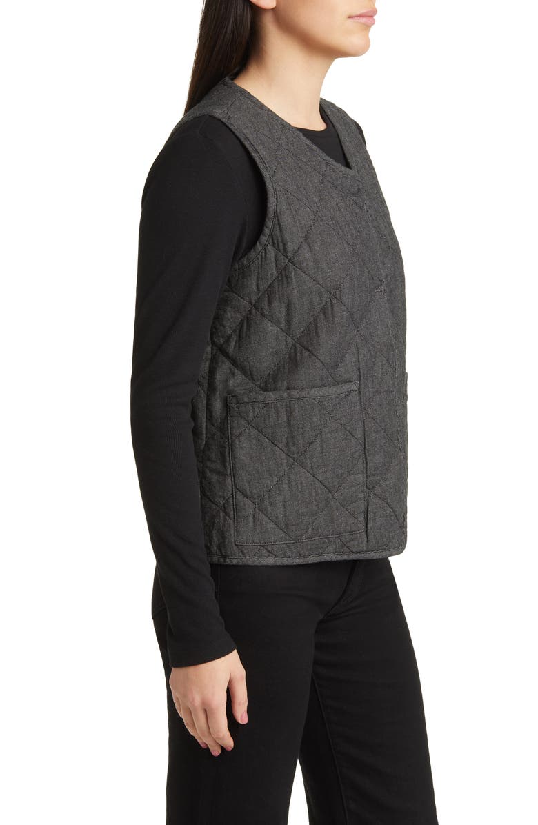 Eileen Fisher V-Neck Quilted Twill Organic Cotton Vest, Alternate, color, 