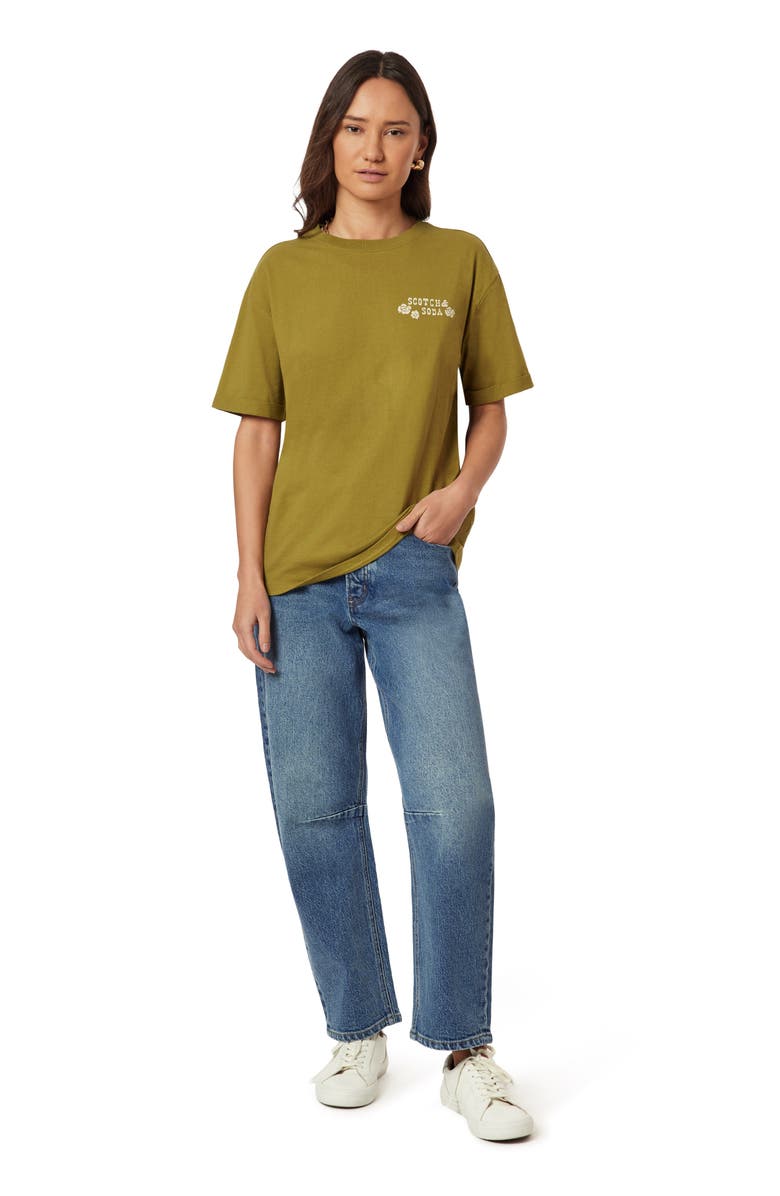 Scotch & Soda Relaxed Fit Roll Cuff Graphic T-Shirt, Alternate, color, Green Moss W/ Whitecap