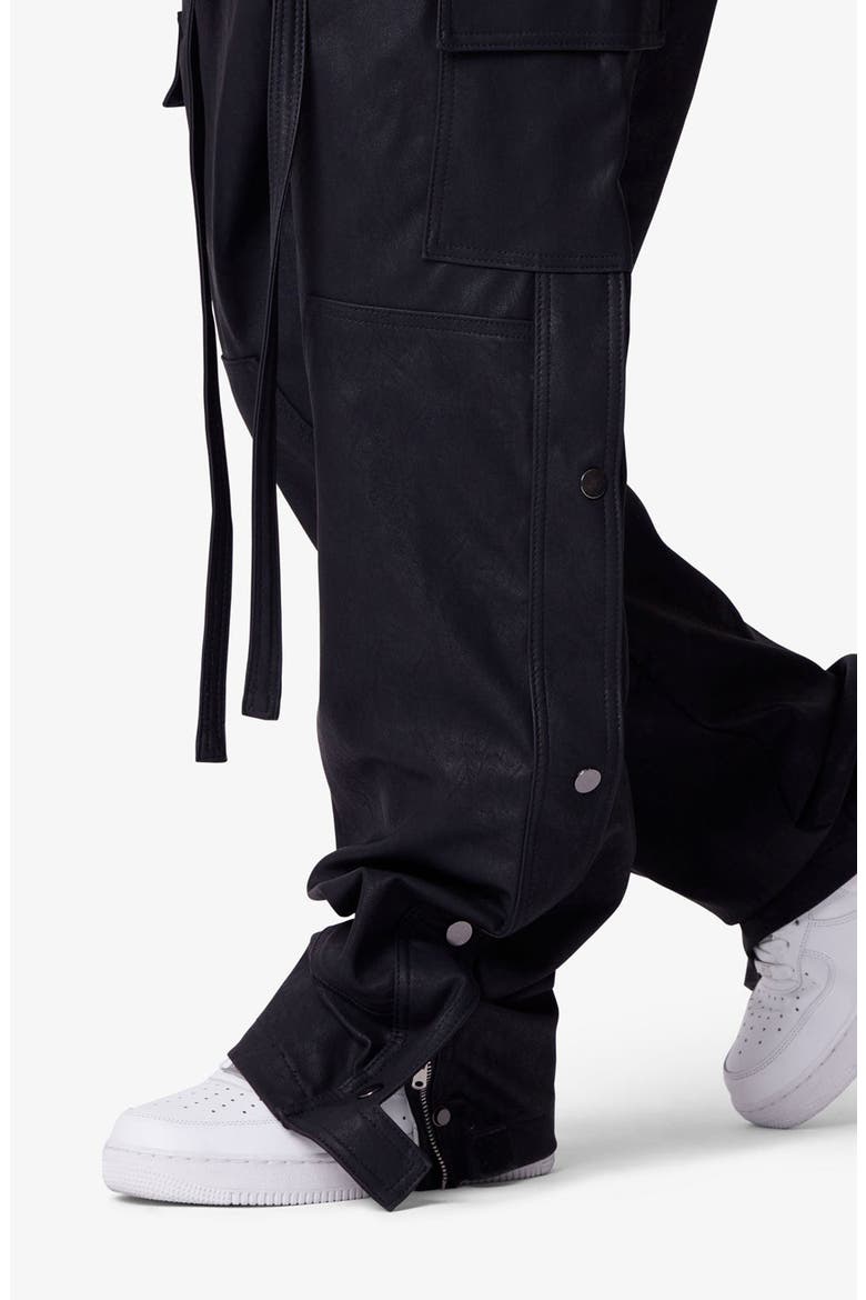 Ultra Baggy Side Snap Faux Leather Cargo Pants, Alternate, color, BLACK