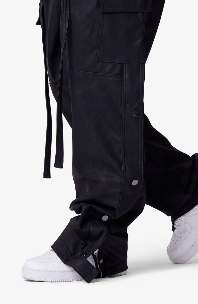 mnml Ultra Baggy Side Snap Faux Leather Cargo Pants, Alternate, color, Black
