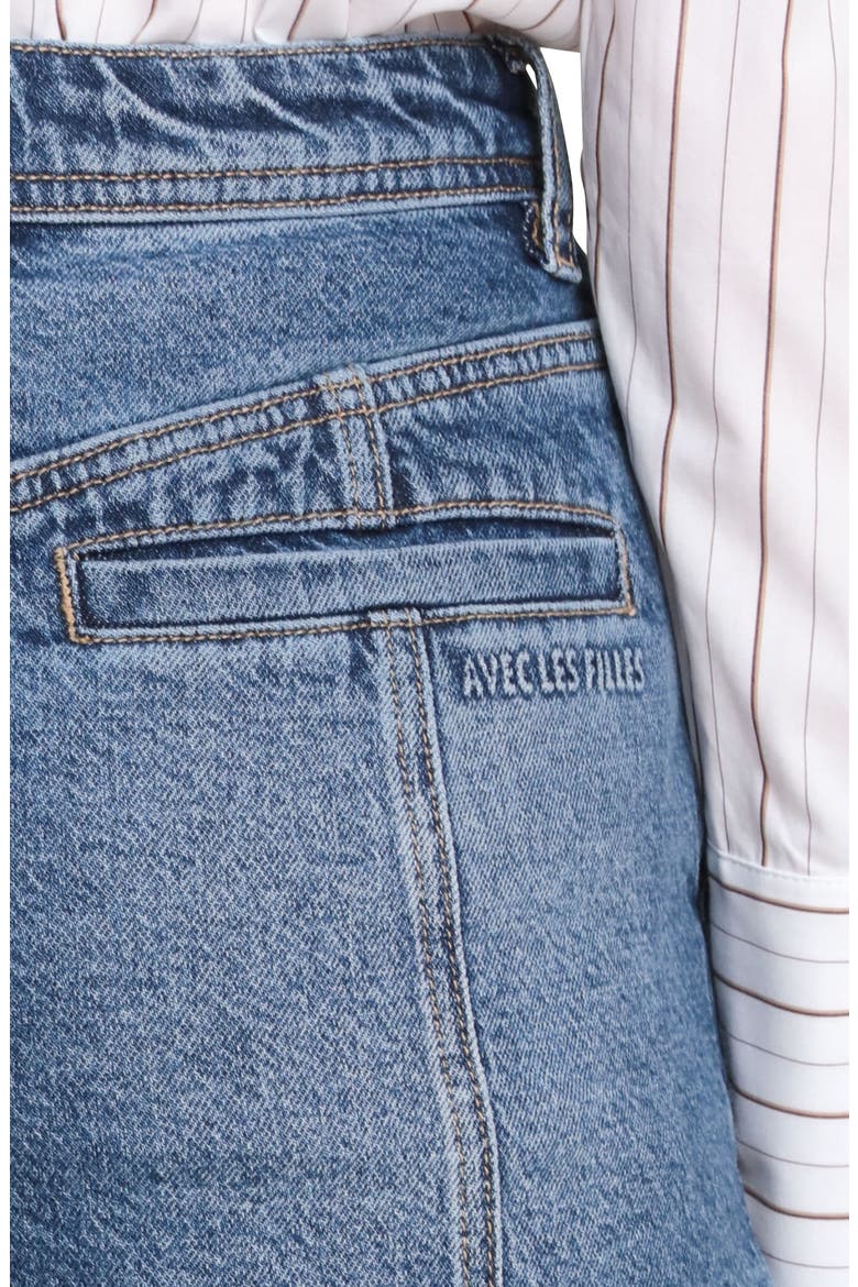 Layered Hem Denim Shorts, Alternate, color, DARK BLUE WASH